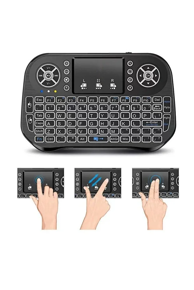 ZK-08 RGB Işıklı Mini Kablosuz Klavye Touchpad Bluetooth ve 2.4G Smart TV Kumandası görsel 4