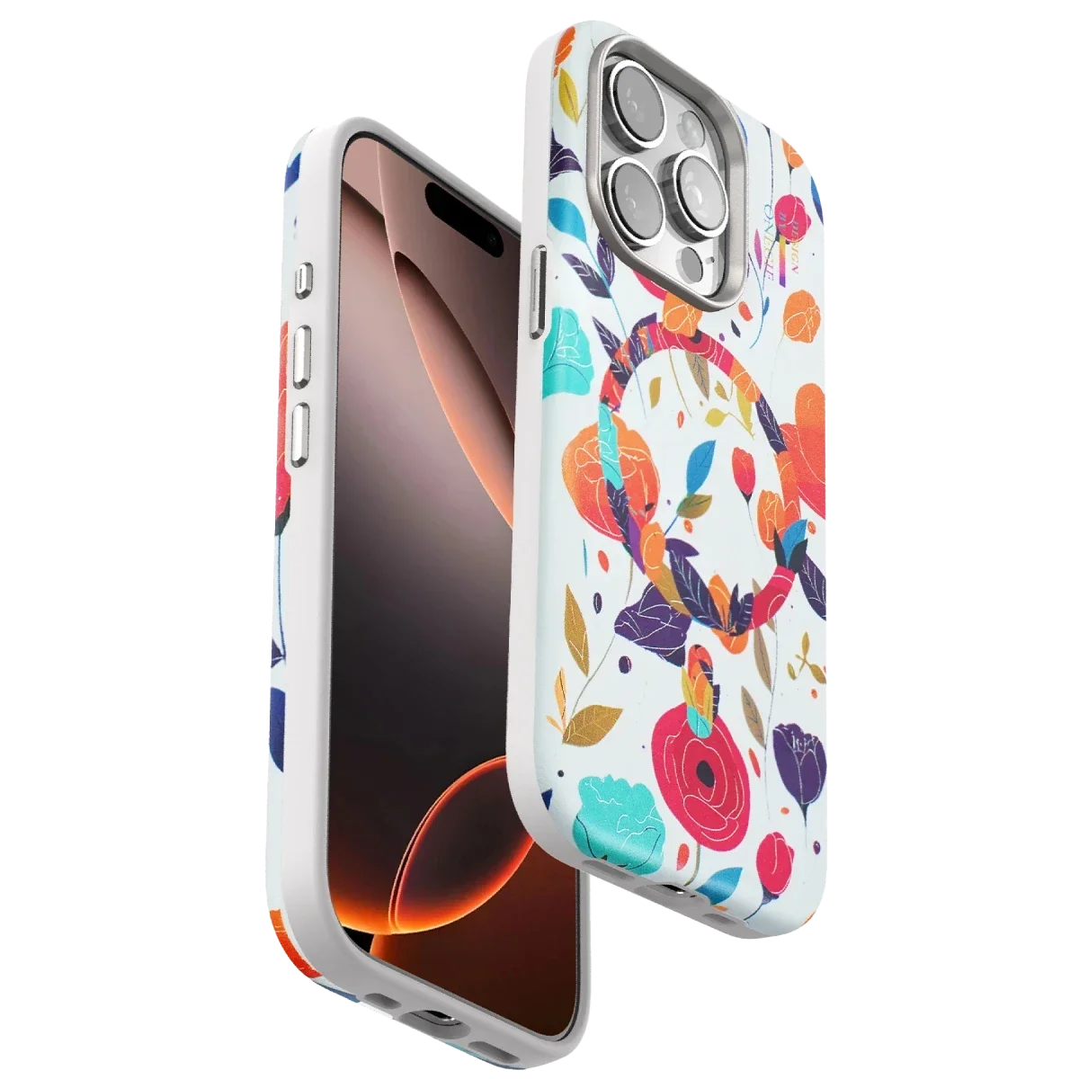 Onegif Apple iPhone 14 Pro Flower Series Magsafe Kapak - Beyaz