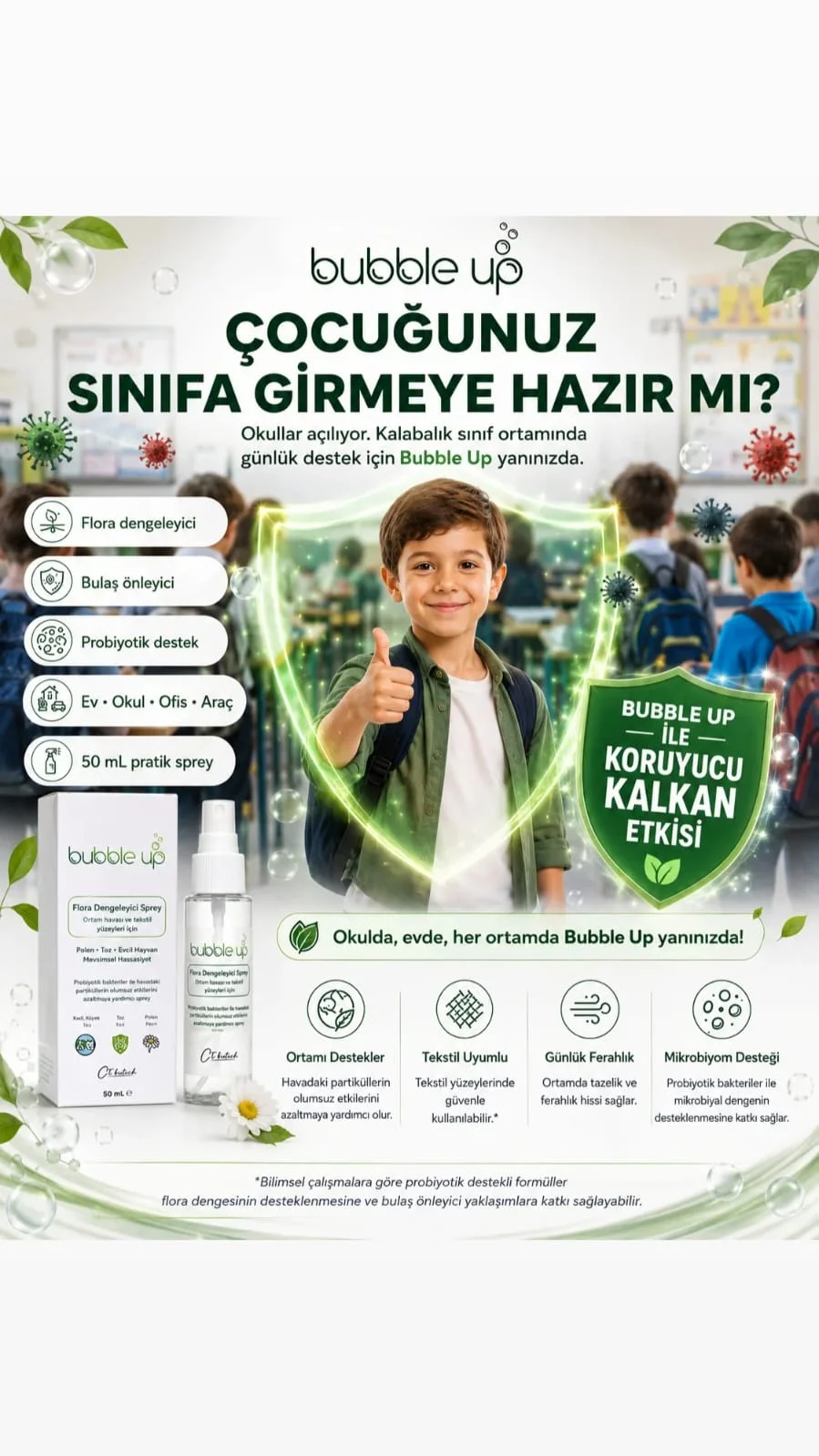 Bubble Up Okul ve Ev İçin Ortam ve Tekstil Spreyi 50 ml