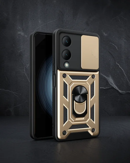 Vivo Y17s Kılıf Pars Lens Yüzüklü Silikon - Gold
