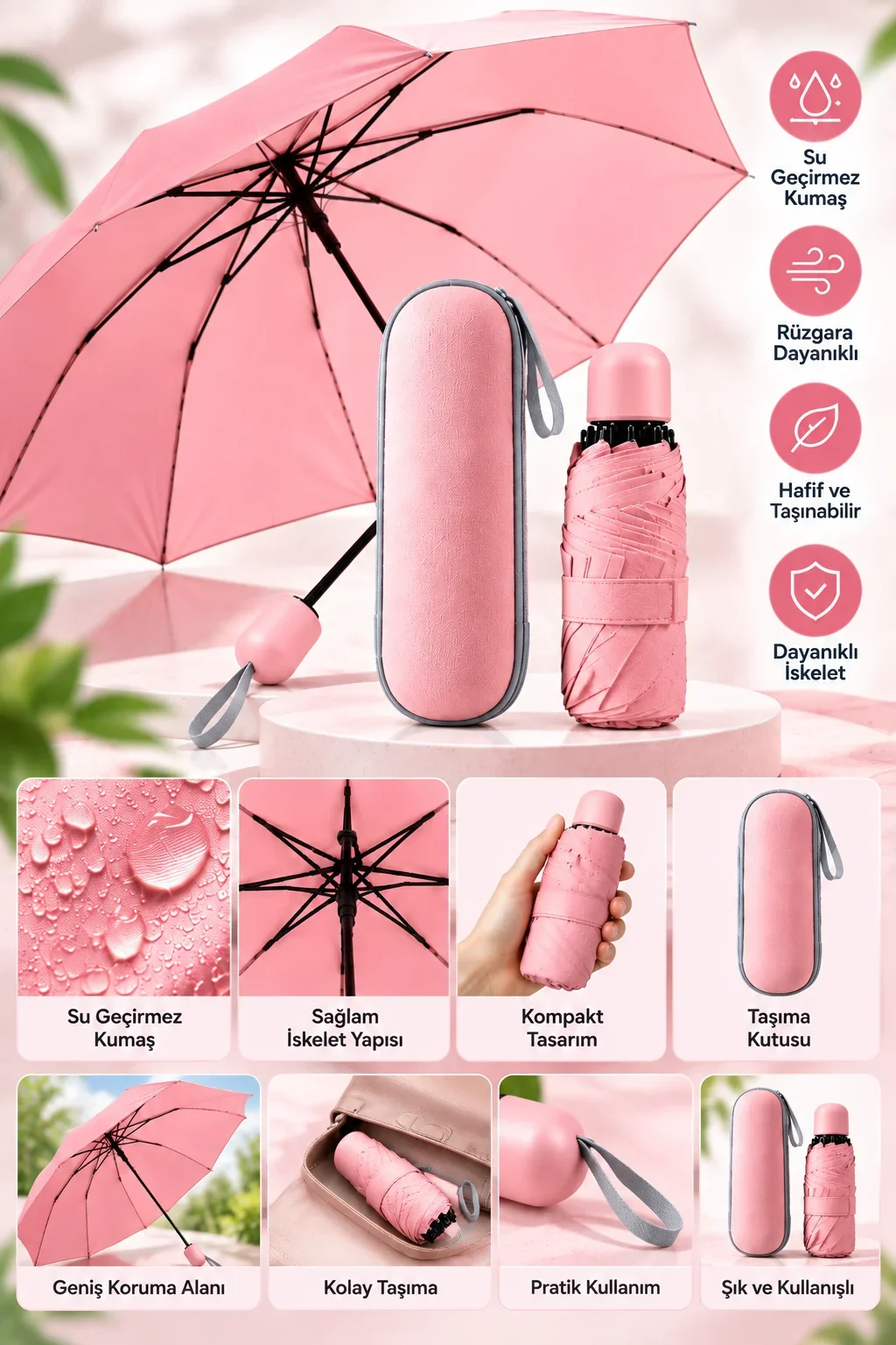 Kapsül Şemsiye Pembe