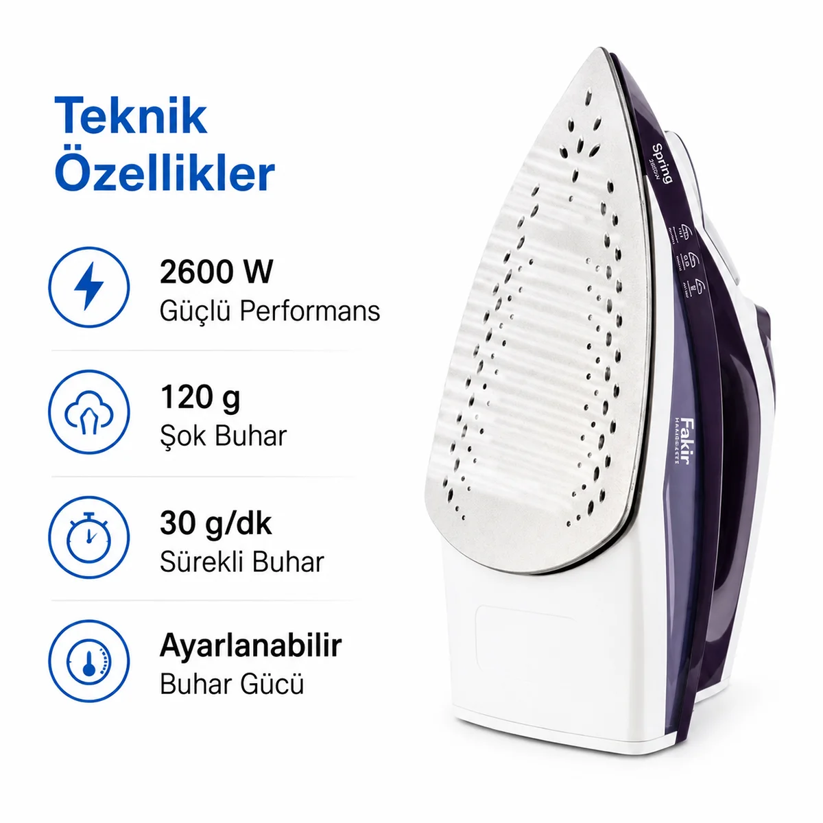 Buharlı Ütü 2600W Seramik Taban (Mor) görsel 4