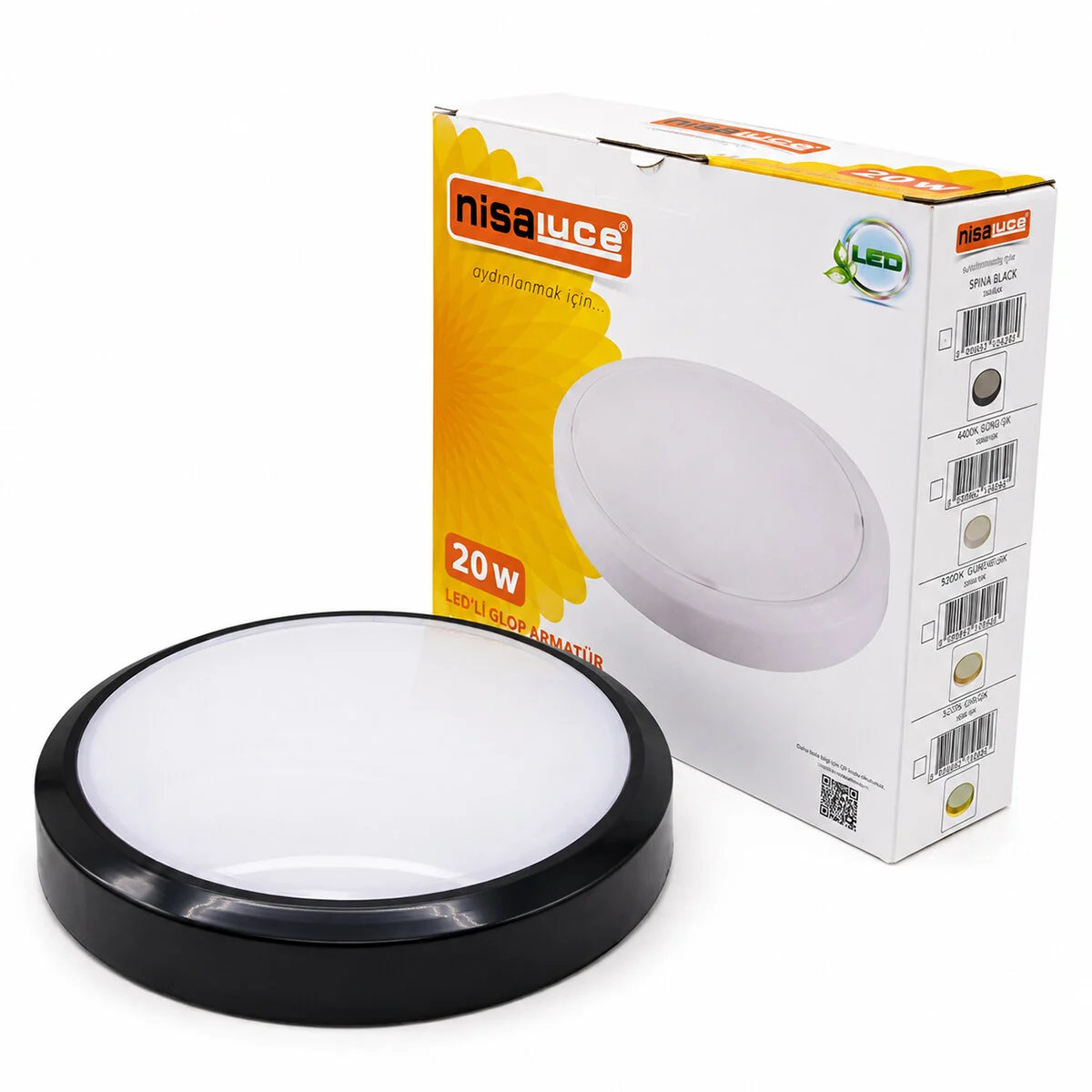 20W SİYAH METAL KASA SIVA ÜSTÜ YUVARLAK LEDLİ GLOP ARMATÜR IP20 6500K - 1800Lm E1212/S