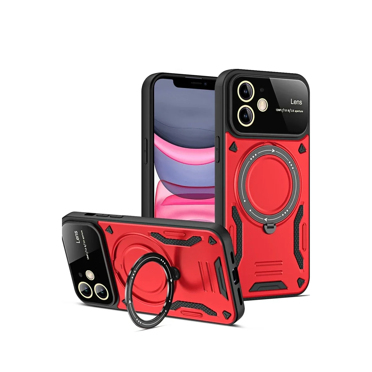 Apple iPhone 11 Kılıf Joy Lens Standlı Kapak - Kırmızı
