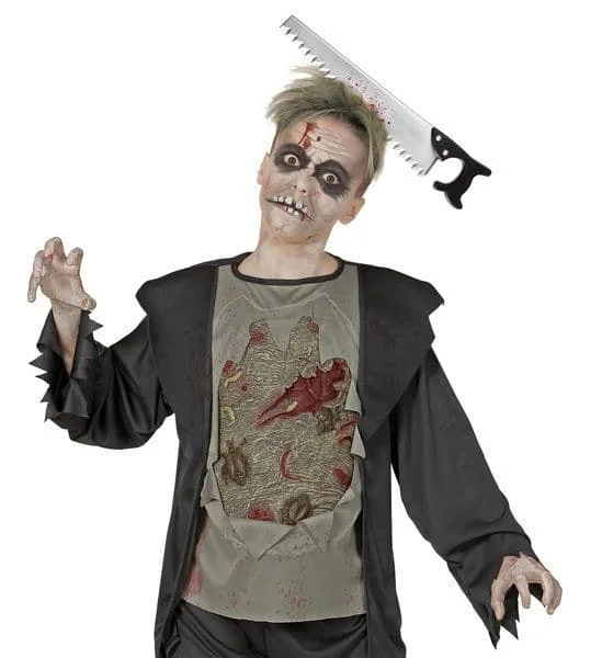 Kafaya Saplanmış Halloween Kanlı Testere Şaka Tacı görsel 4