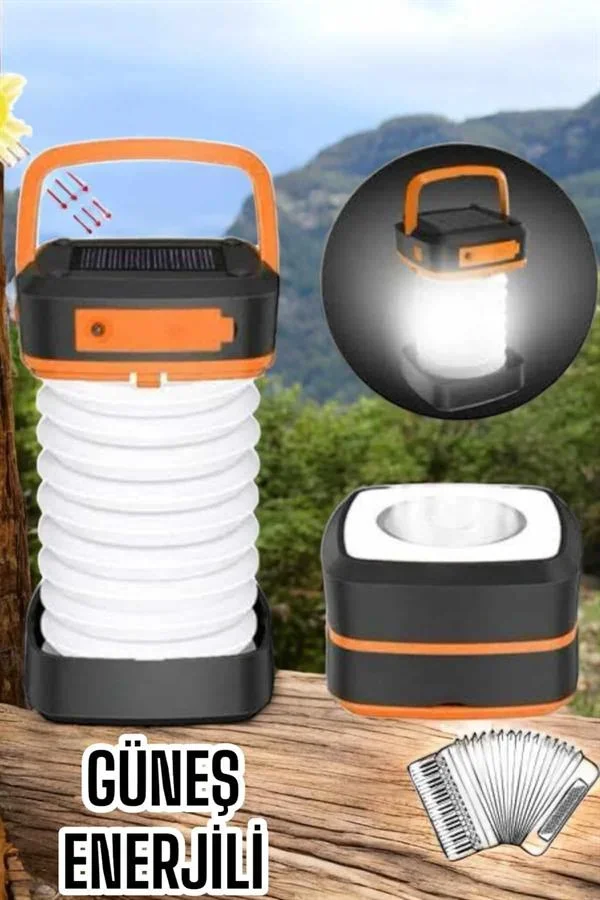 Güneş Enerjili Led Lamba Kamp Lambası Katlanabilir Lamba USB Şarjlı görsel 3