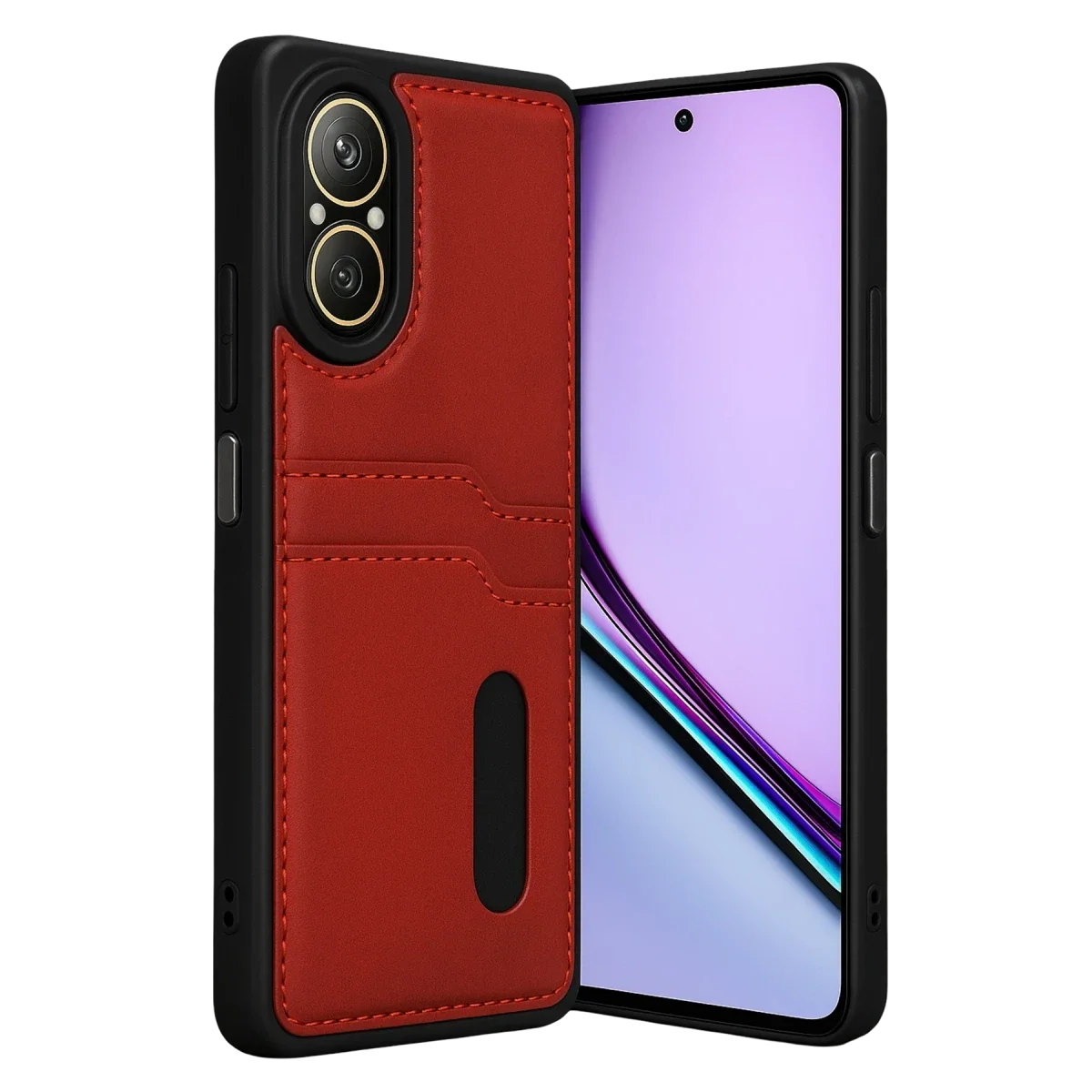 Realme 12 Lite Kılıf Sara Kartvizitli Deri Kılıf - Kırmızı