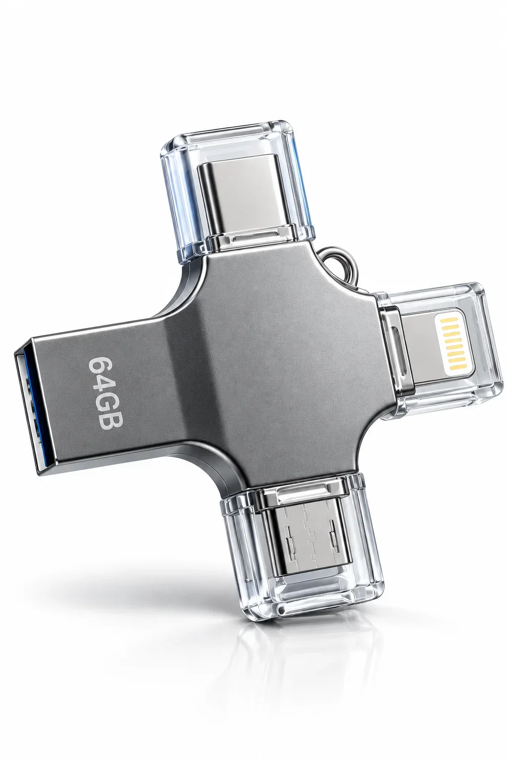 Tek Ürünle Birden Fazla Cihazda Kullanım Sunan 64GB Lightning Type C USB MicroUSB Girişli Flash Bellek görsel 4