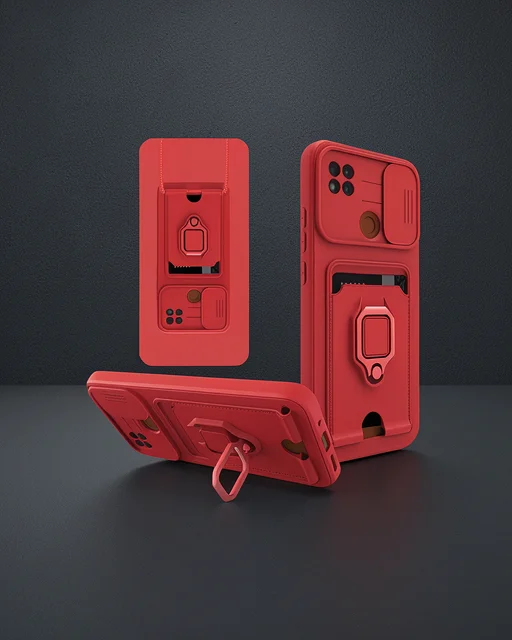 Xiaomi Redmi 9c Kılıf Zuma Kartvizitli Yüzüklü Silikon - Kırmızı