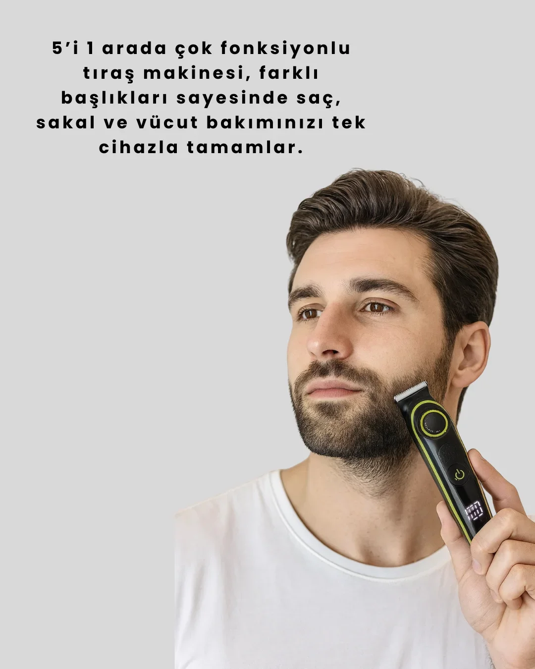 Uzun Pil Ömürlü LED Göstergeli Erkek Bakım Seti 5-in-1 Saç Sakal Tıraş Makinesi görsel 2