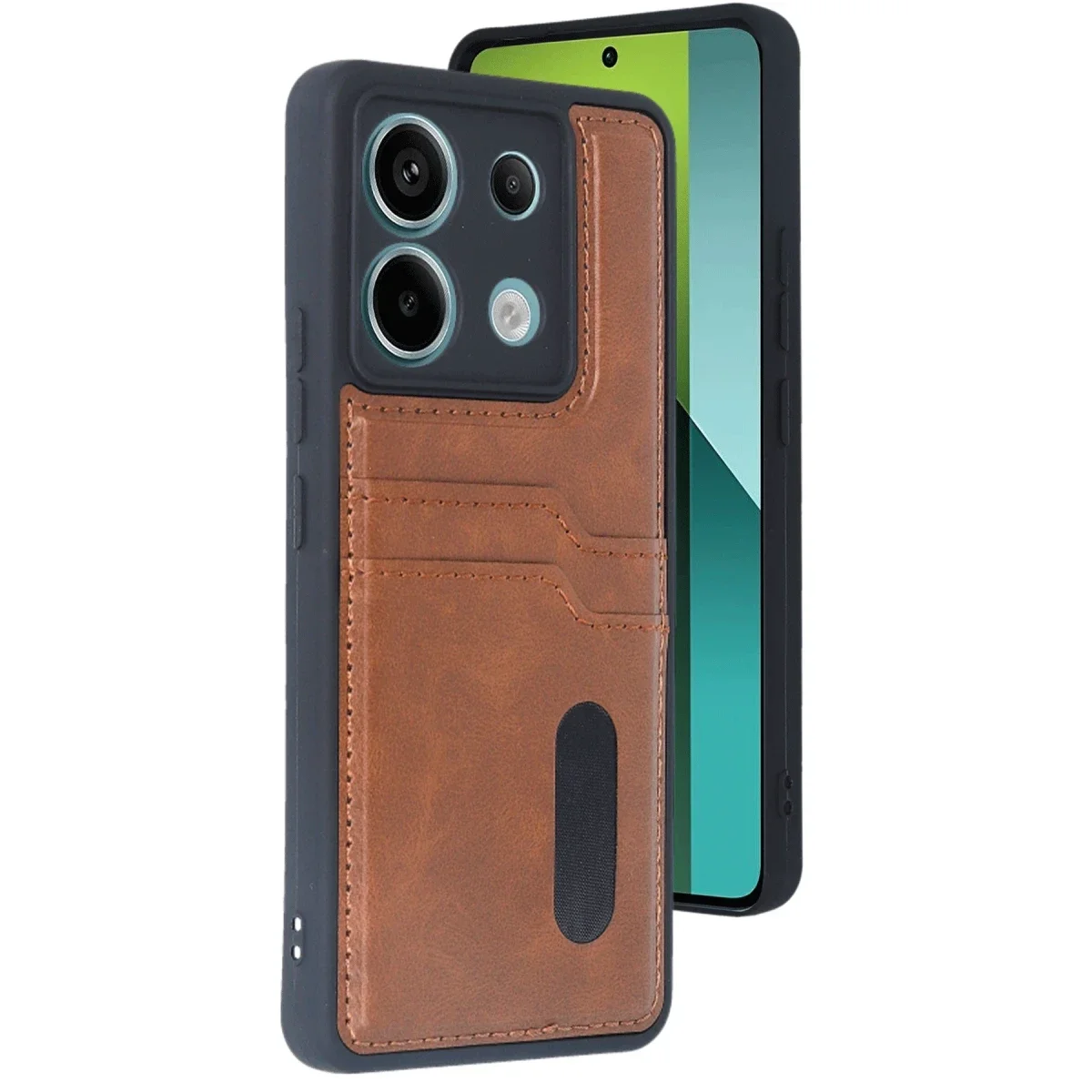 Xiaomi Redmi Note 13 Pro 4G Kılıf Sara Kartvizitli Deri Kılıf - Taba