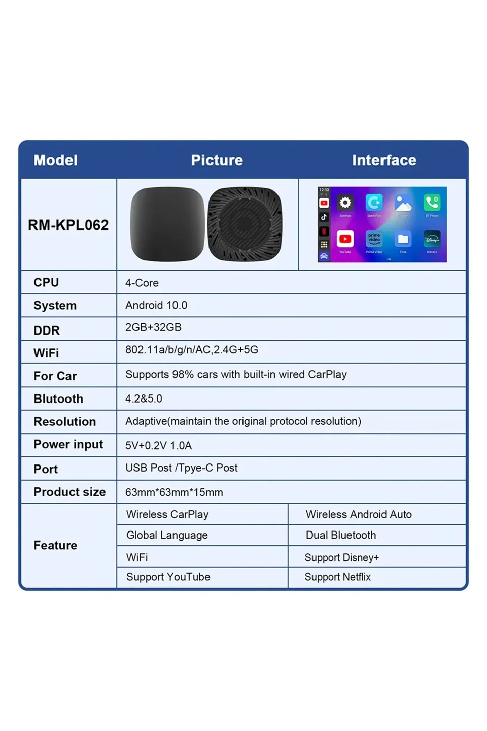 Wireless Carplay Android Araba 4 Çekirdekli Akıcı FullHd 1080P Wifi 2.4/5G 2GB/32Gb görsel 3