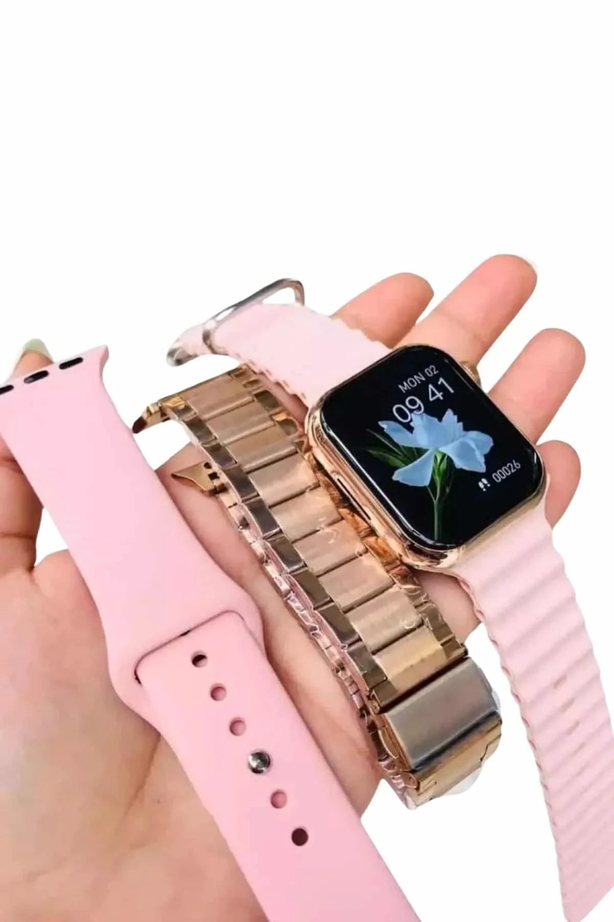 Akıllı Saat 3 Kordonlu Ve Aksesuarlı Bayanlar Için Şık Rose renk görsel 4