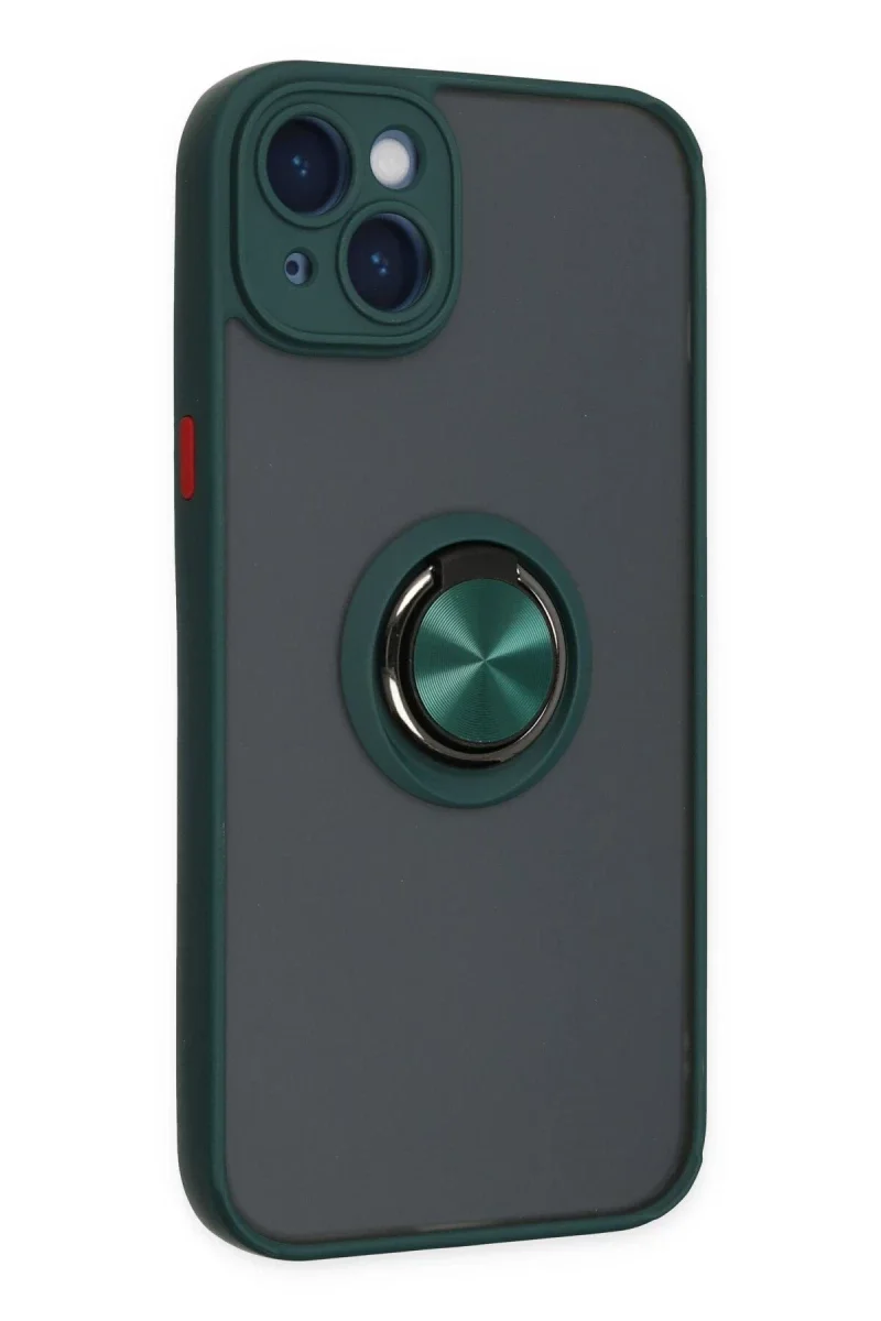 Apple iPhone 14 Kılıf Montreal Yüzüklü Silikon Kapak - Yeşil görsel 2