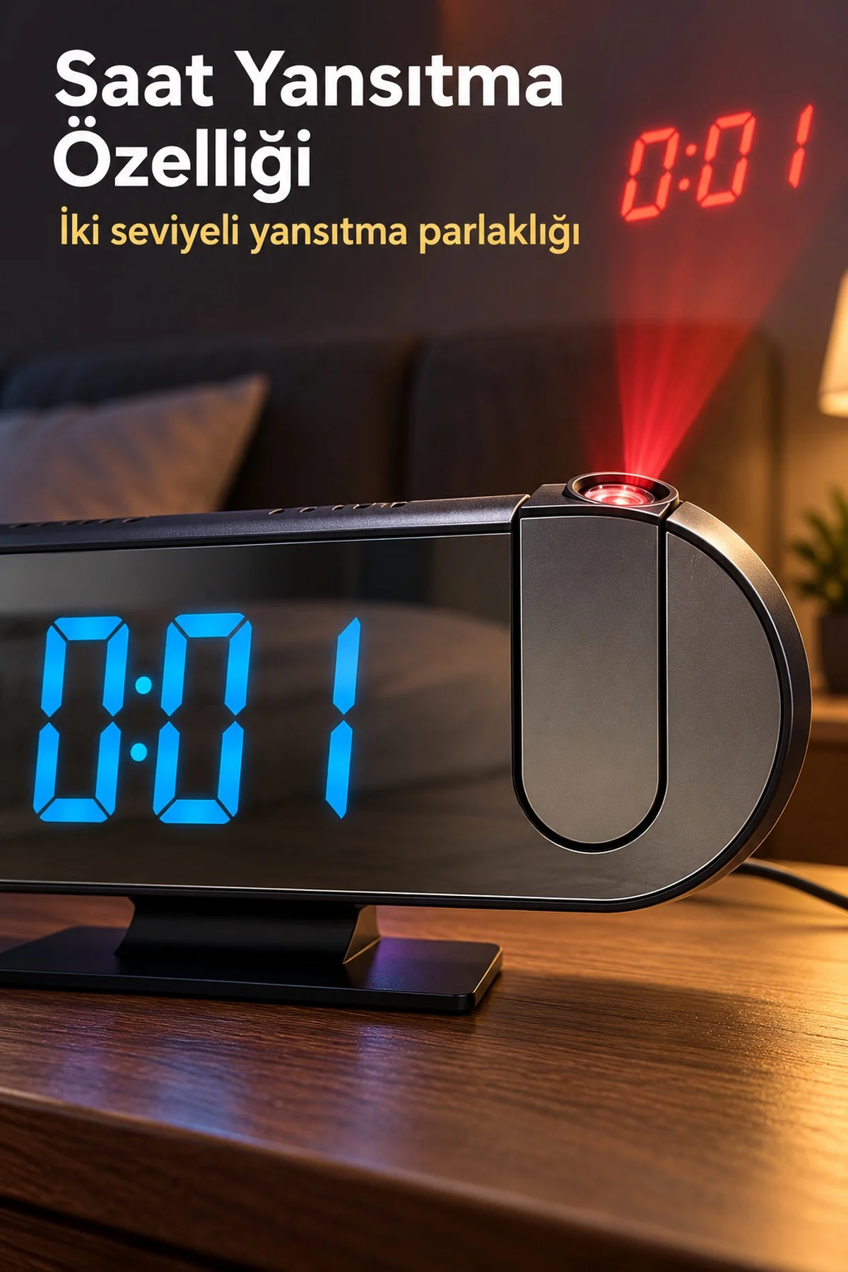 Projeksiyonlu Dijital Masa Saati Alarm ve Sıcaklık Göstergeli