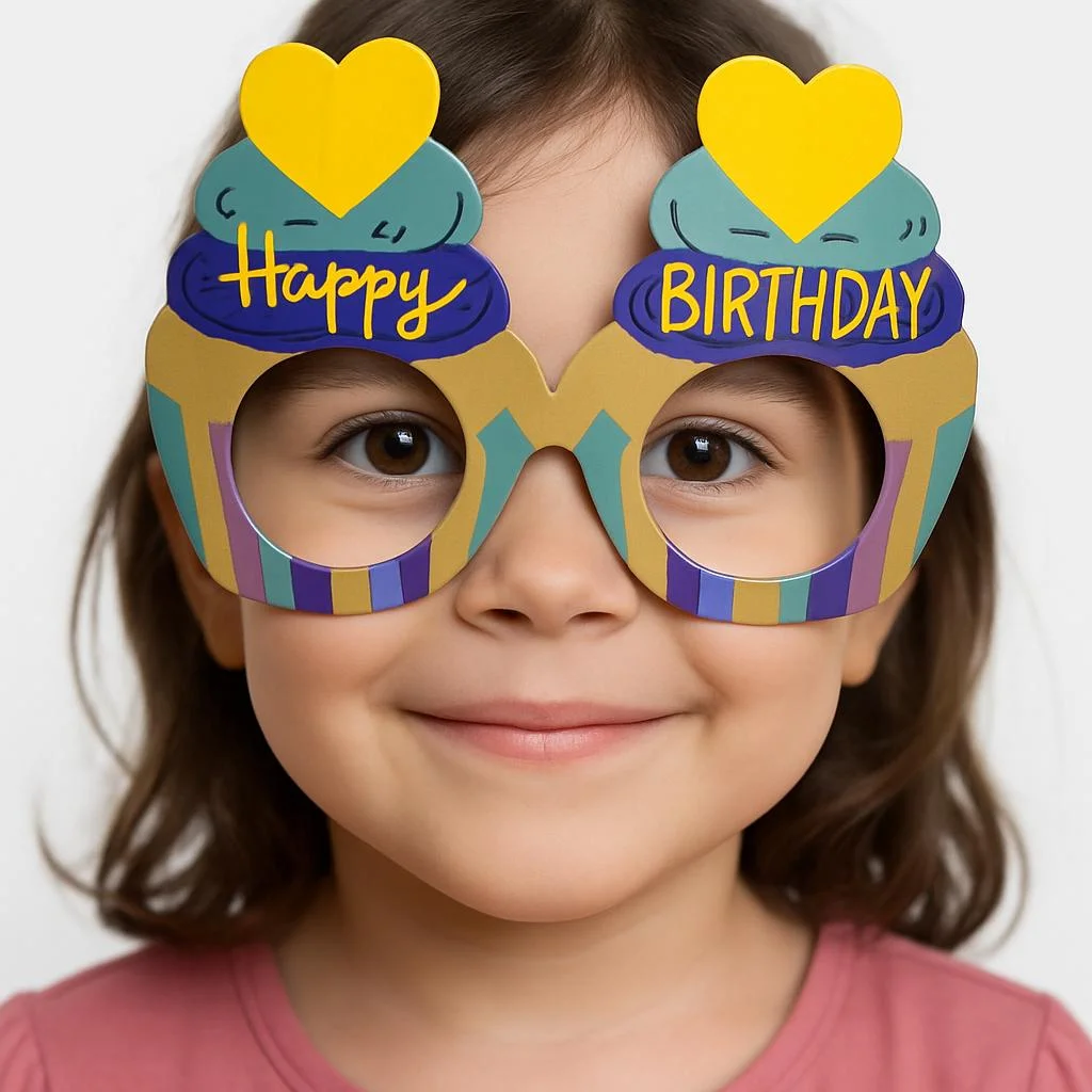 Cupcake Temalı Doğum Günü Renkli Karton Happy Birthday Gözlüğü 6 Adet görsel 2