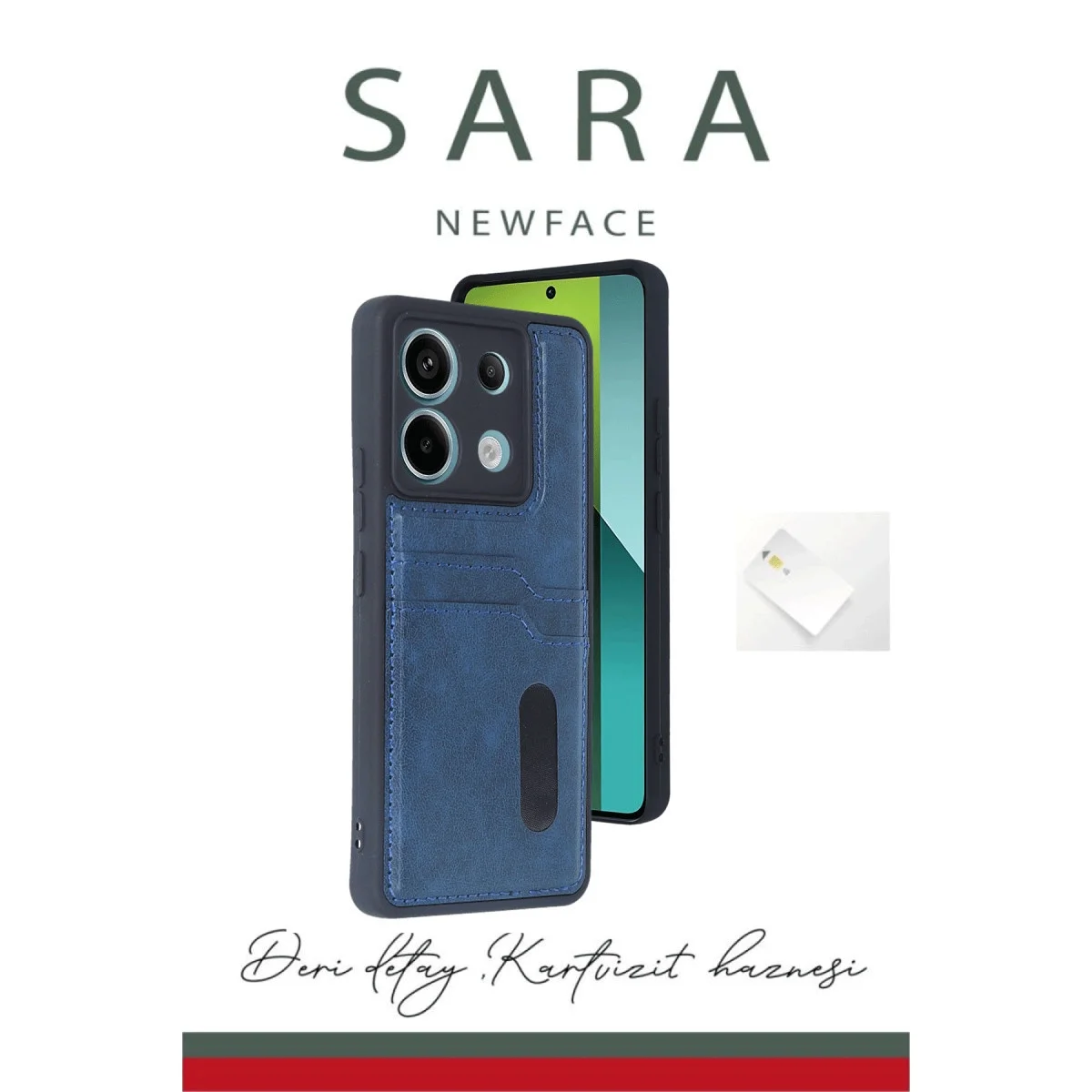 Xiao Red Note 13 Pro 5g Kılıf Sara Kartvizitli Deri Kılıf - Lacivert görsel 3