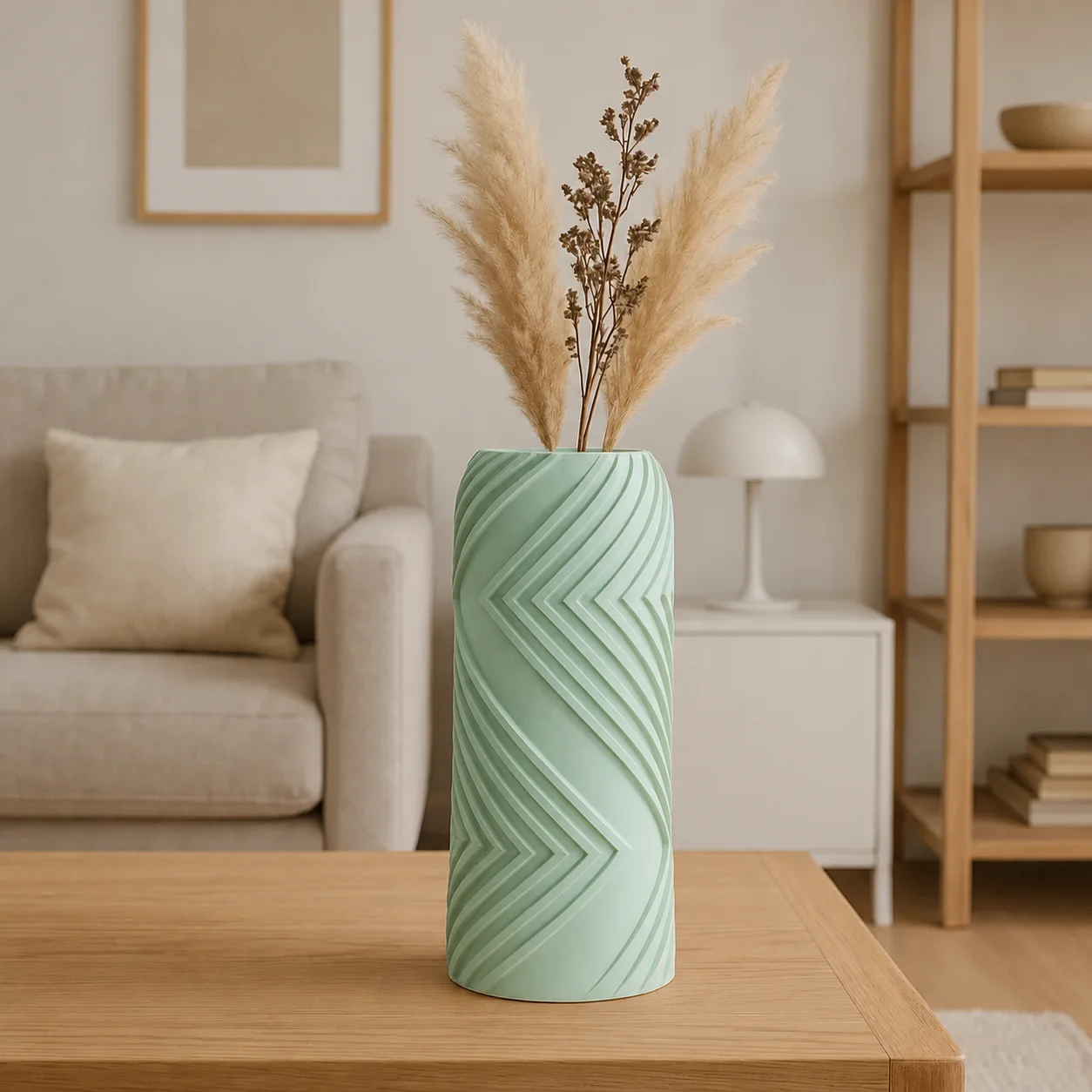 3D Baskı Vector Vazo - Geometrik Çizgili Dekoratif Vazo-Mint