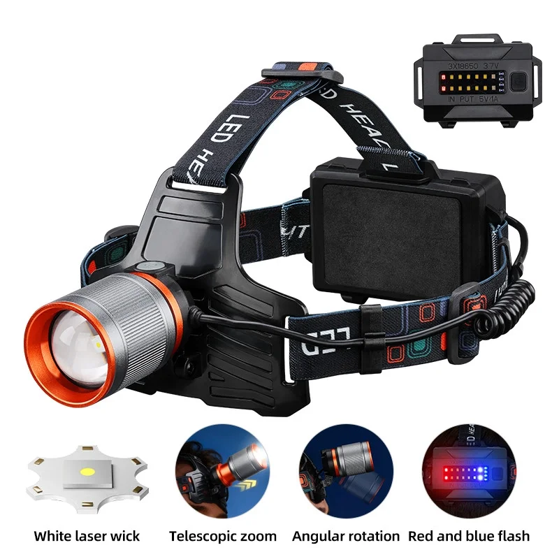BD-8 13W TG + SMD LED Alüminyum Alaşımlı Zoomlu Type-C Şarjlı Kafa Feneri