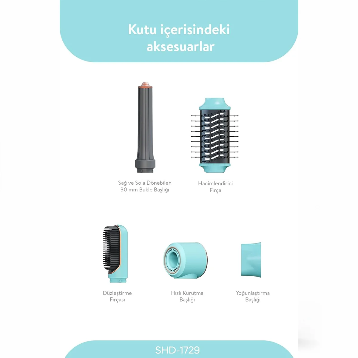 Air Brush 5-in-1 Saç Kurutma ve Şekillendirme Makinesi 1300W (Mavi) görsel 3
