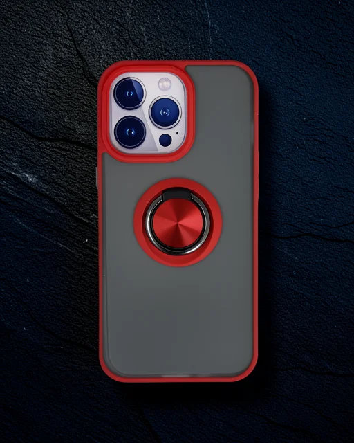 Apple İphone 15 Pro Max Kılıf Montreal Yüzüklü Silikon Kapak - Kırmızı