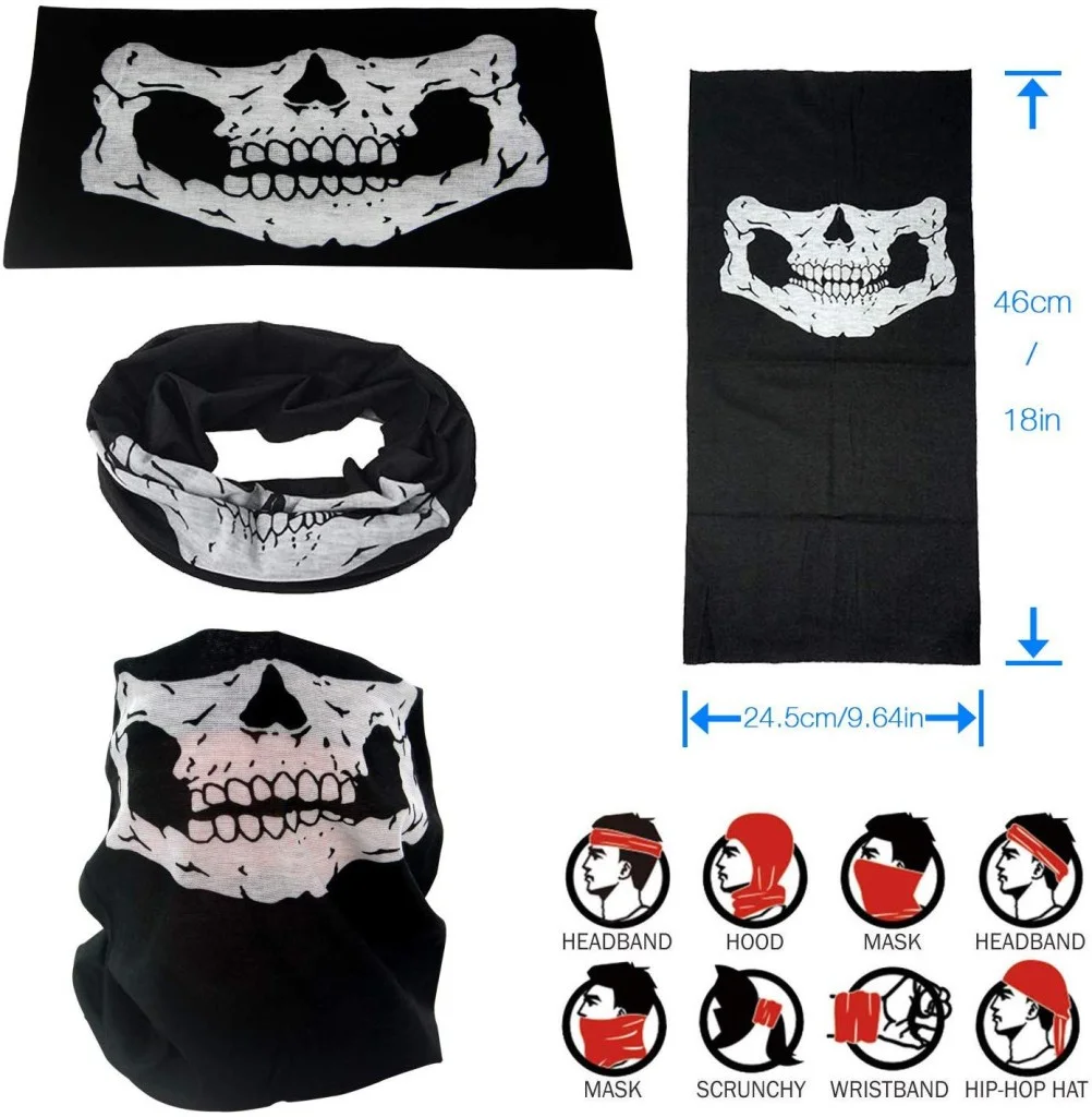 Siyah Renk Dikişsiz Çok Fonksiyonlu Çene Kafatası Yüz Maskesi Baf Buff Bandana Boyunluk Bileklik görsel 3
