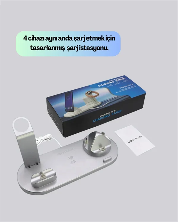 4 Cihazı Aynı Anda Şarj Edebilen Kablosuz Şarj İstasyonu Çok Yönlü ve Pratik Tasarım görsel 2