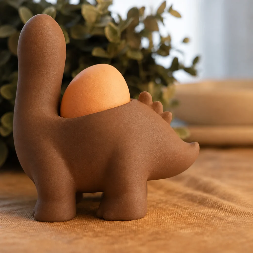 3D Baskı Dinozor Yumurtalık - Sevimli Eggosaurus Yumurta Tutucu-Kahverengi görsel 2