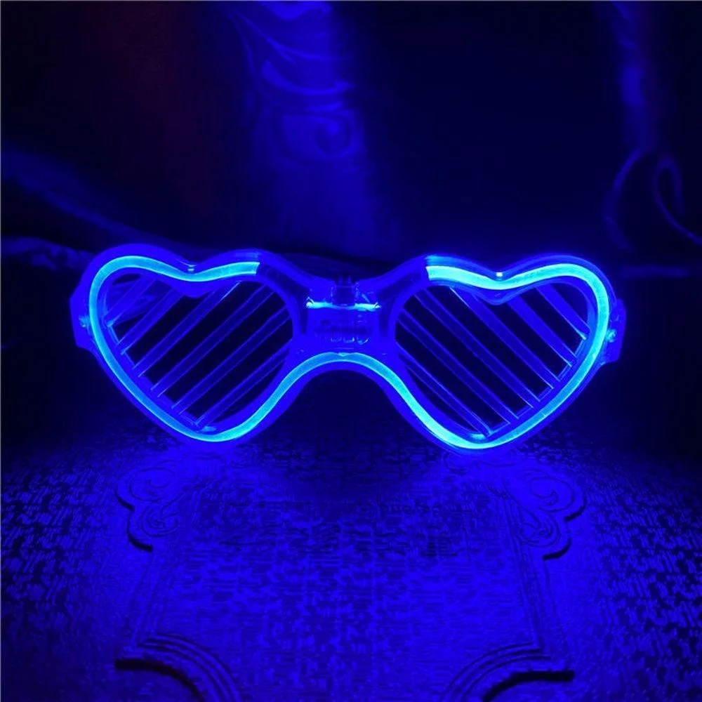 Mavi LED Işıklı Kalp Gözlük – 3 Modlu Parti - Glow Gözlüğü görsel 3