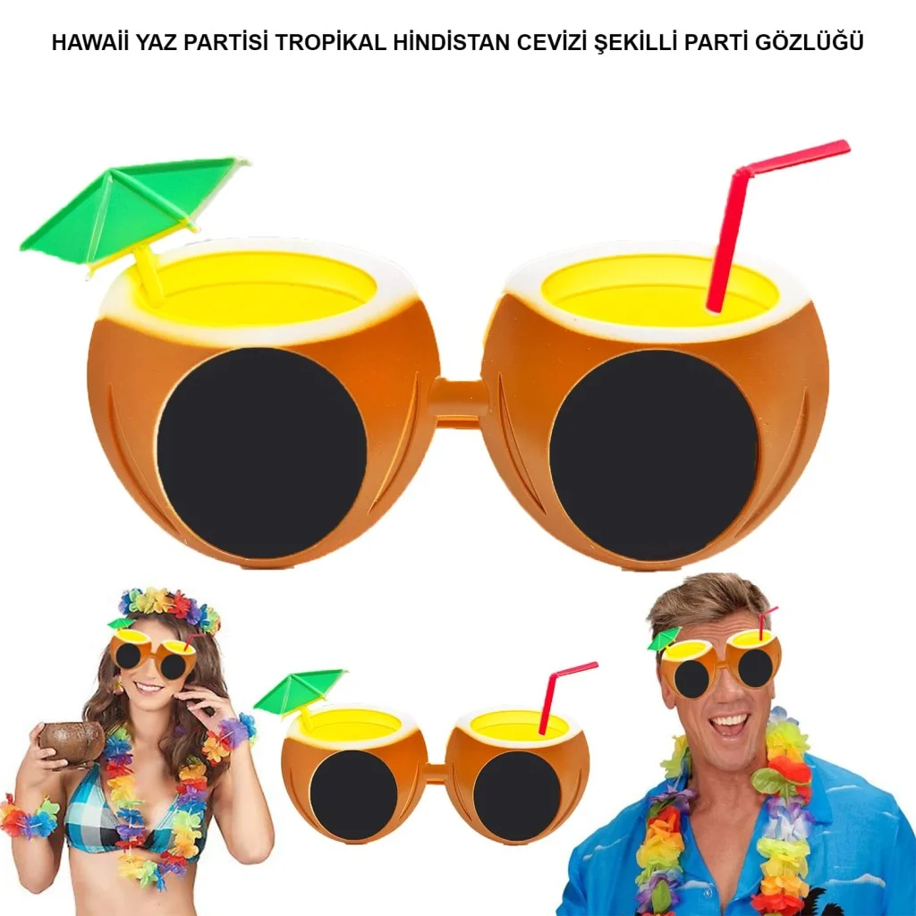 Hindistan Cevizi Tropikal Hawaii Yaza Merhaba Parti Gözlüğü görsel 2