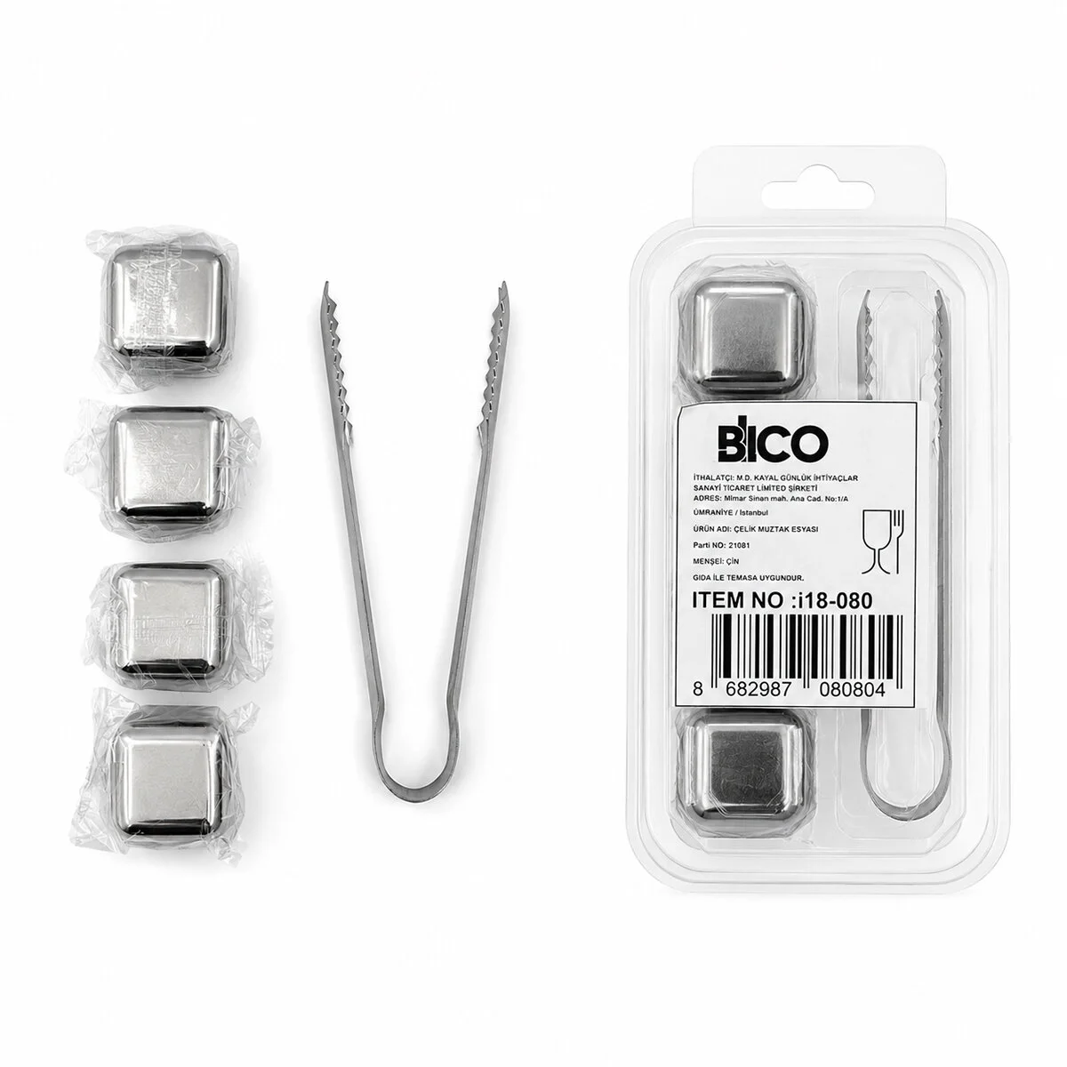 5PCS = 4 Küp - Maşa Küp Şekli Metal Buzluk