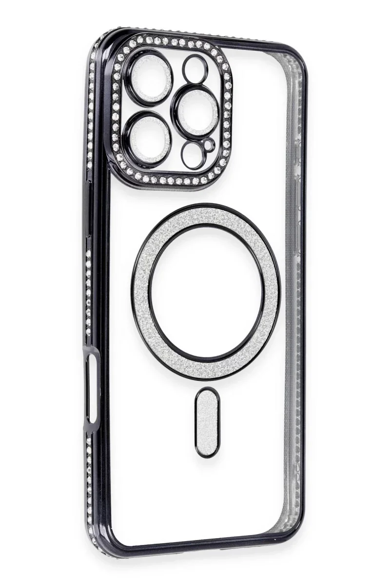 Apple iPhone 16 Pro Max Kılıf Joke Simli Magneticsafe Kılıf - Gri görsel 3