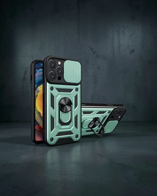 Apple İphone 16 Pro Kılıf Pars Lens Yüzüklü Silikon - Yeşil