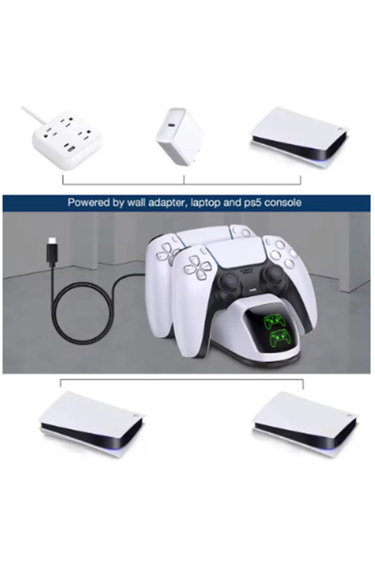 PS5 DualSense Uyumlu Çiftli Şarj İstasyonu Hızlı Şarj Standı LED Şarj Göstergeli görsel 4
