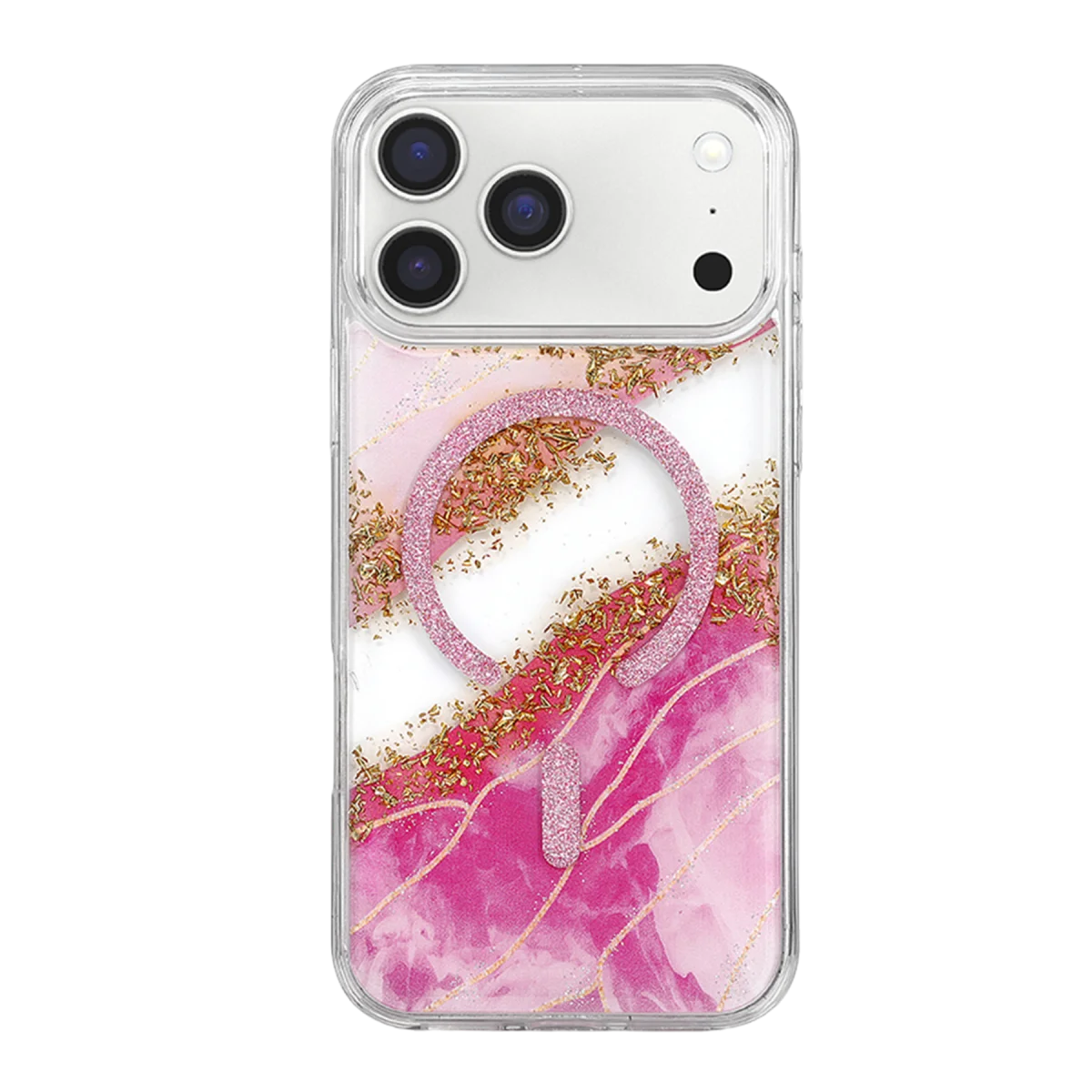 Onegif Apple iPhone 17 Pro Lotus Simli Magsafe Kapak - Pembe görsel 3