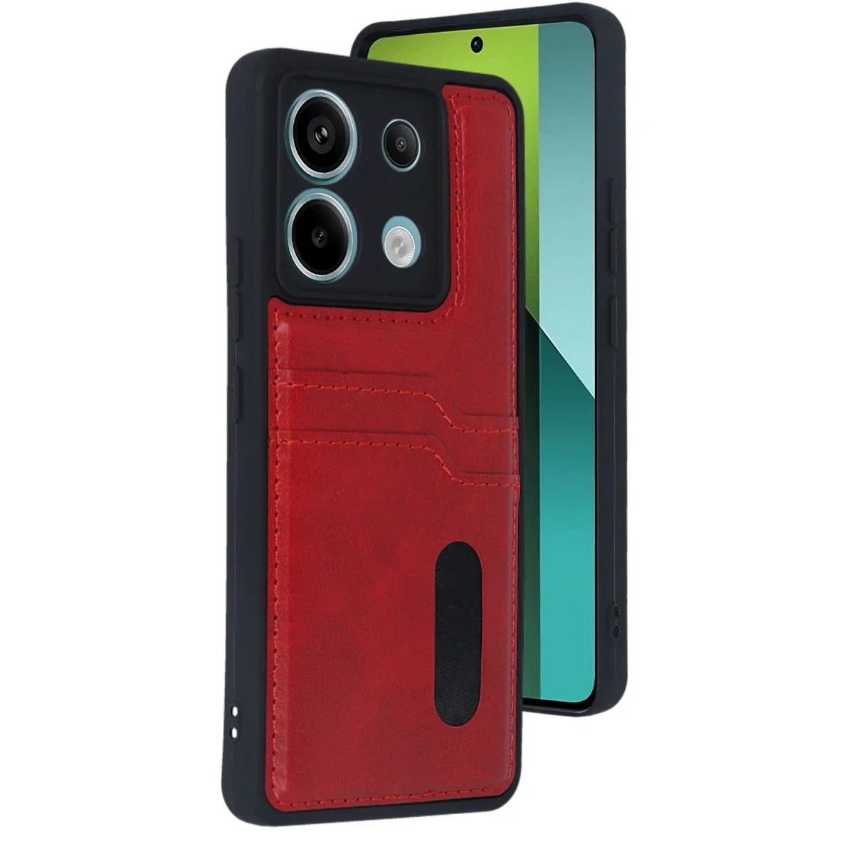 Xiaomi Redmi Note 13 Pro 5G Kılıf Sara Kartvizitli Deri Kılıf - Kırmızı