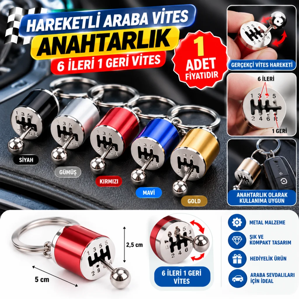Hareketli Araba Vites Anahtarlık Altı Hız Manuel Vites Dişli Shifter Topuzu Metal Anahtarlık