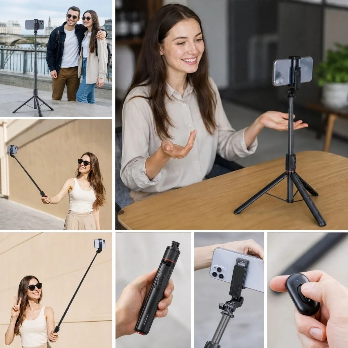 130 cm Uzayabilen Manyetik Kumandalı Tripod ve Ayarlanabilir Telefon Tutuculu, Alüminyum Gövdeli Selfie Çubuğu görsel 3