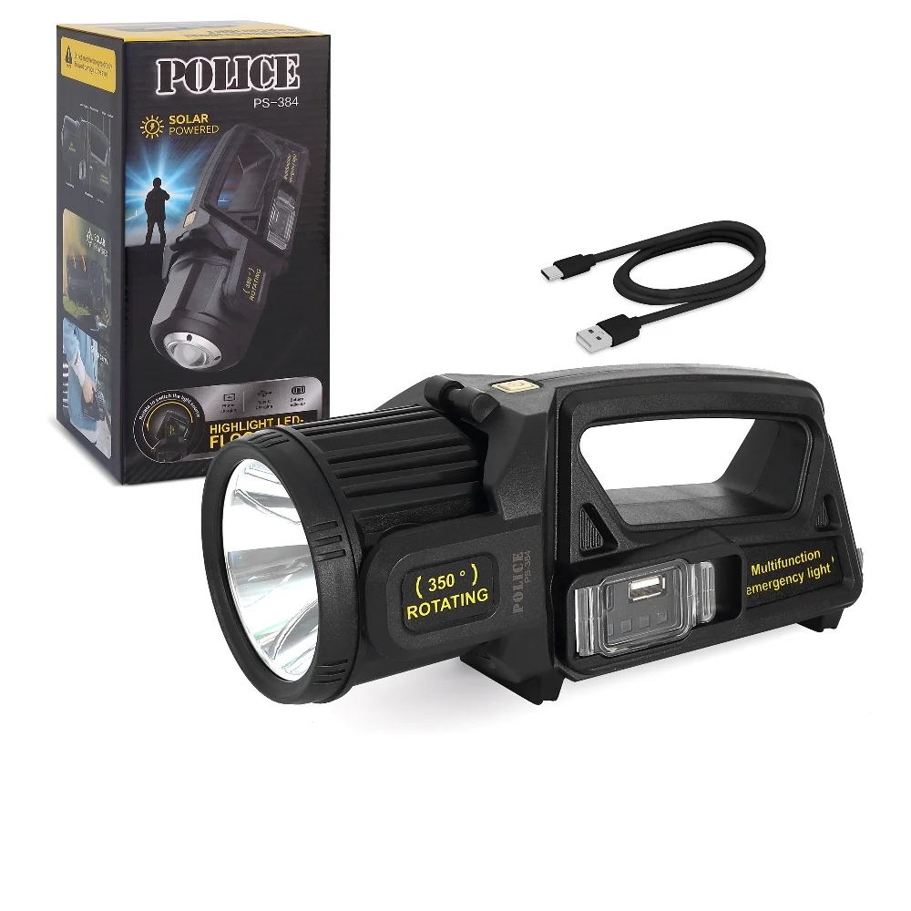 PS-384 Şarjlı Güneş Enerjili Spot Fener Güçlü LED Aydınlatma Powerbank Özellikli