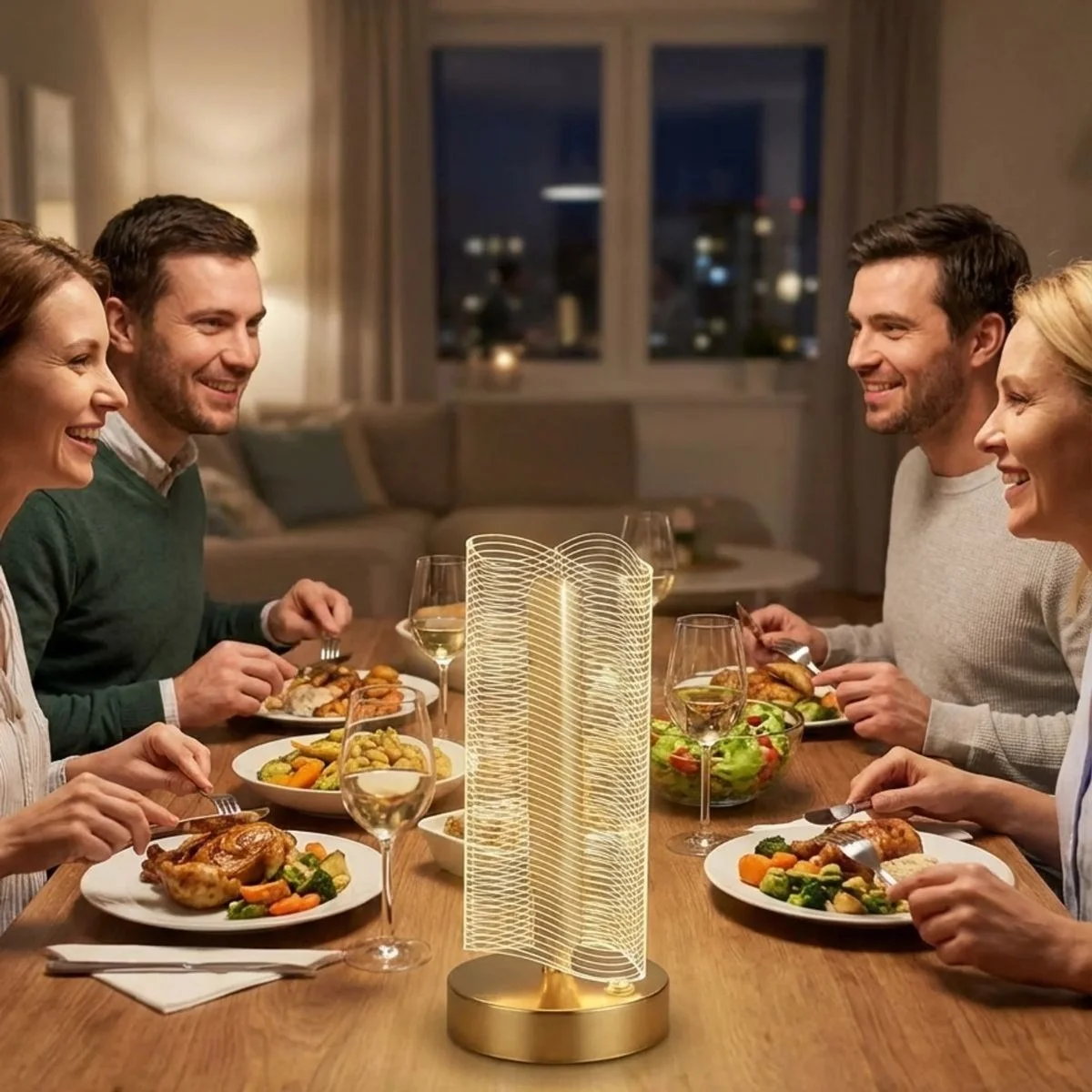 Dalgalı Silindirik Kristal Çizgili Model LED Masa Lambası – Gold Tabanlı, Dokunmatik, 3 Renk Işık Modlu, Şarjlı Modern Dekoratif Gece Lambası görsel 3