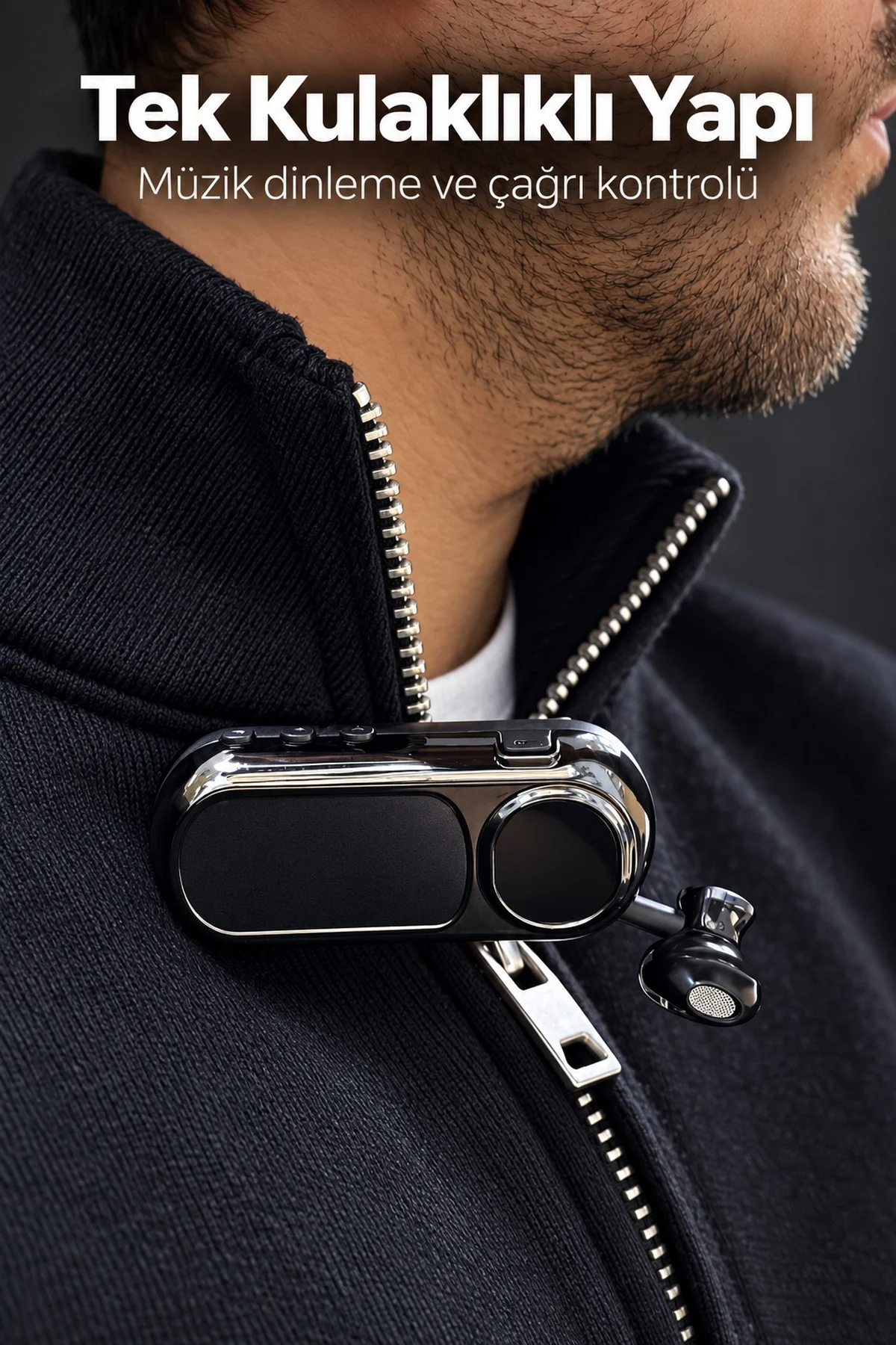 Yaka Klipsli Makaralı Bluetooth Tek Kulaklık
