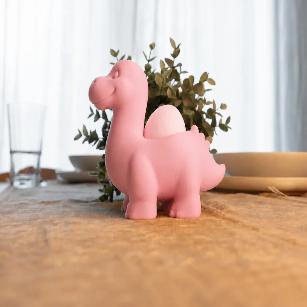 3D Baskı Dinozor Yumurtalık - Sevimli Eggosaurus Yumurta Tutucu-Pembe görsel 3