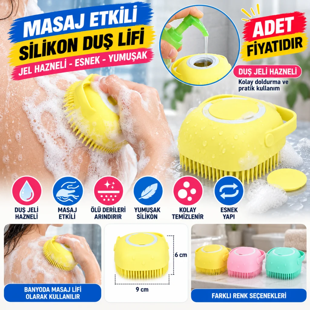 Yumuşak Silikon Malzemeli Esnek Jel Hazneli Masaj Fonksiyonlu Etkili Banyo Duş Kese Lifi (adet fiyatıdır)