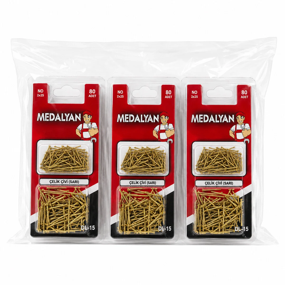 960 Adet 2X25 Sarı Tp Tel Çelik Çivi 12X80PCS