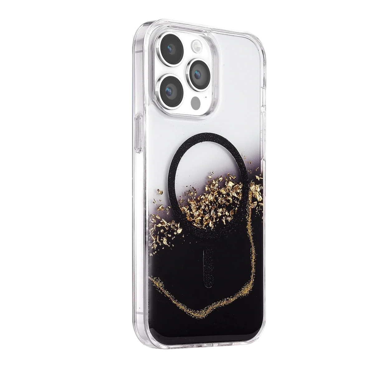 Onegif Apple İphone 15 Pro Max Lotus Simli Magsafe Kapak - Siyah görsel 2