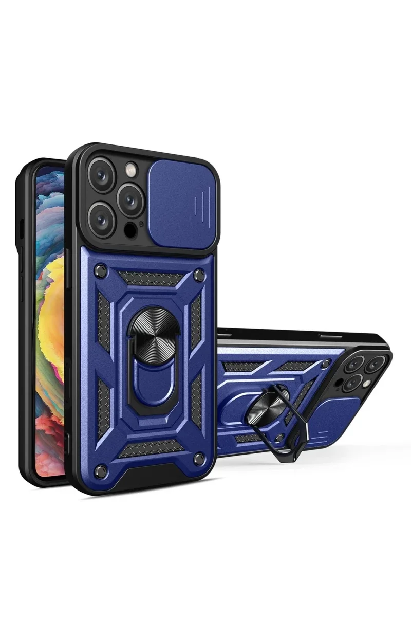 Apple iPhone 16 Pro Kılıf Pars Lens Yüzüklü Silikon - Lacivert