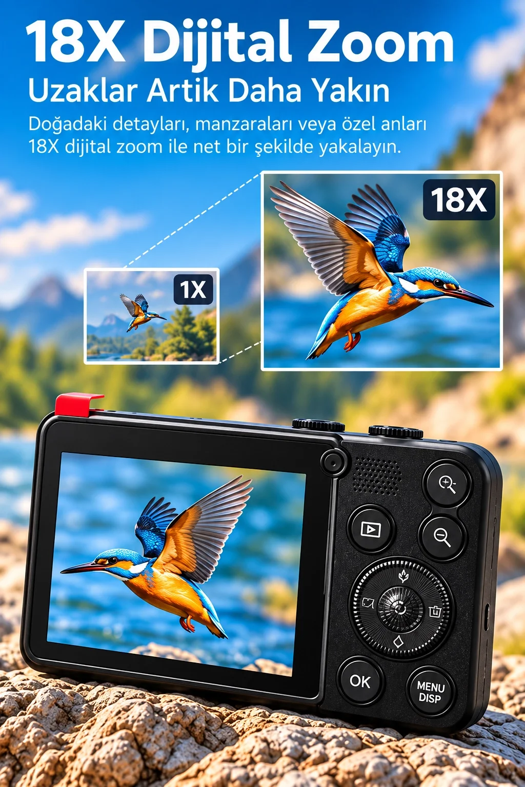 4K Dijital Fotoğraf Makinesi 18X Dijital Zoom 64 MP Ön ve Arka Ekranlı Kompakt Kamera Siyah görsel 4