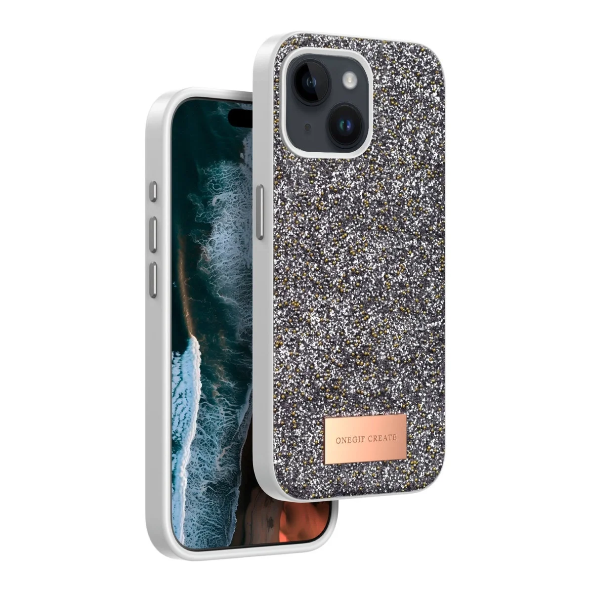 Onegif Apple İphone 14 Bright Simli Kapak - Gümüş