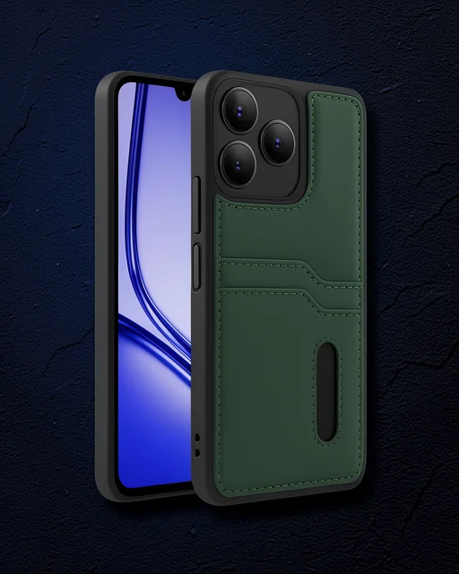 Realme Note 50 4g Kılıf Sara Kartvizitli Deri Kılıf - Koyu Yeşil