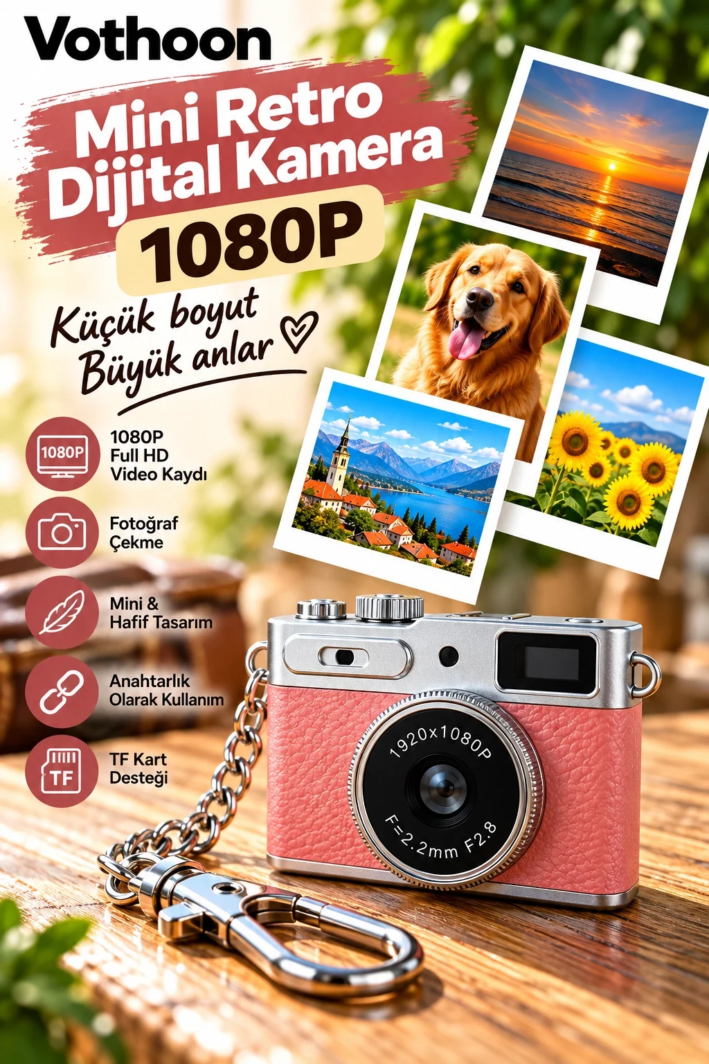 Mini Retro Dijital Kamera 1080P Full HD Fotoğraf & Video Çekimi LCD Ekran Mini Kamera TF Kart Destekli